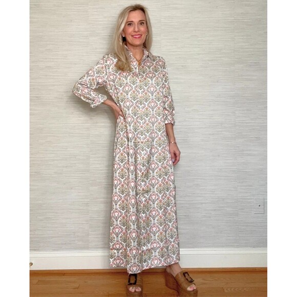 LOFT Womens Floral Maxi Shirt Dress 12 Long Sleeve Button Front Tuilerie - Picture 4 of 14